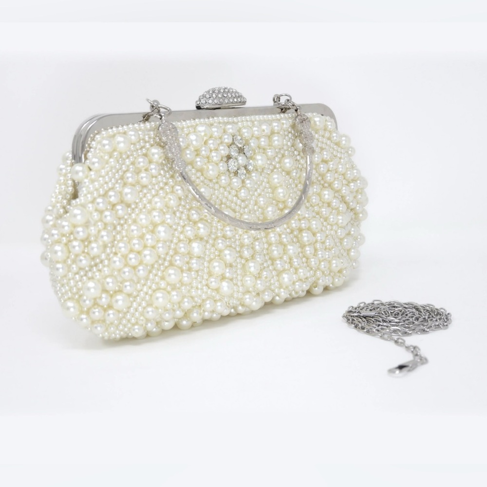 Luxury Pearl Floral Rhinestones Evening Clutch, Wedding CrossBody Bag EUC - Picture 15 of 15